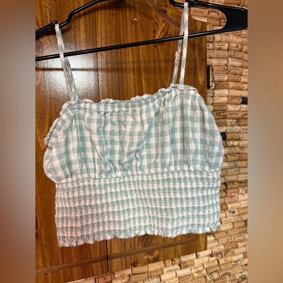 Y2K American Eagle gingham rouched crop tank top size XS - Picture 3 of 5